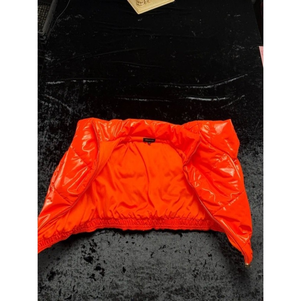 36points Women's M Orange High Shine Cropped Puffer Jacket Wet Look Y2K - Picture 4 of 11